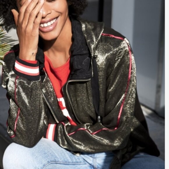 Free People Jackets & Blazers - FREE PEOPLE *Rare* Metallic Hooded Zip Up Bomber Jacket